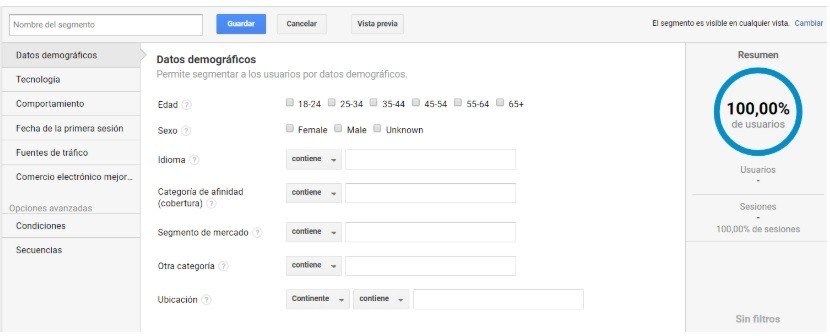 Segmentos en Google Analytics