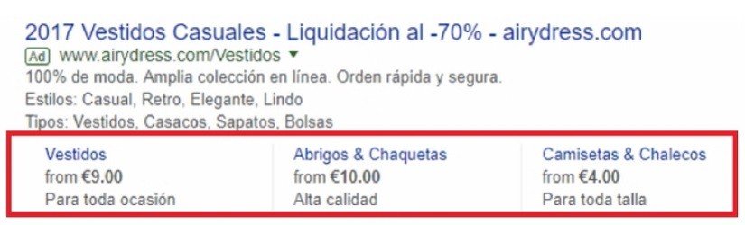 Extensiones de anuncio de precios