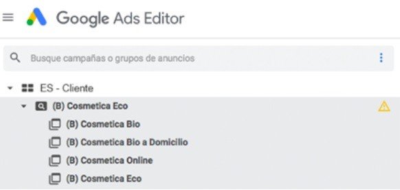 Grupos en Google Ads Editor