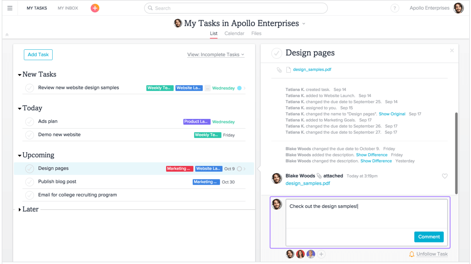 Communication in projects with Asana