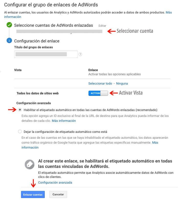 vincular Google Ads con Analytics