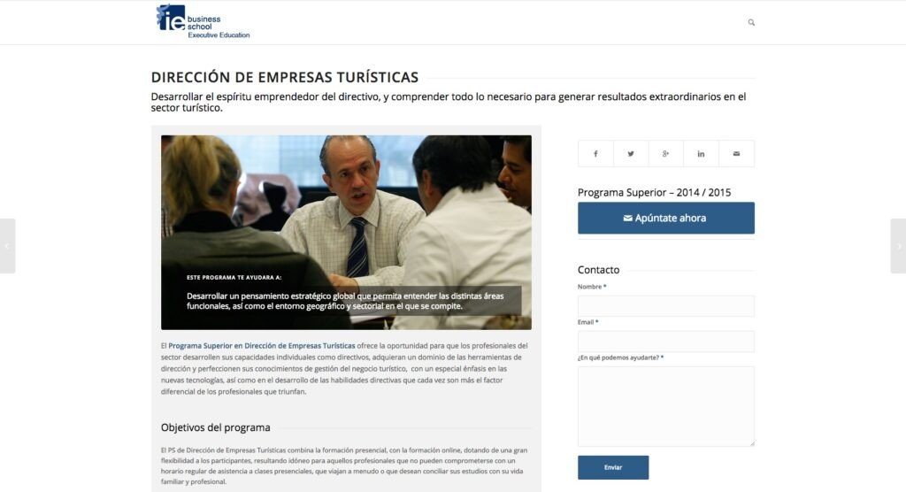 IE Business School-Micrositio como uno de los tipos de Landing Page