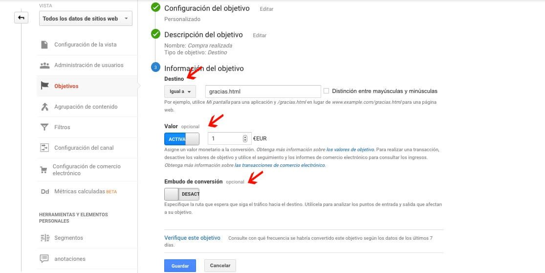 objetivos en google analytics