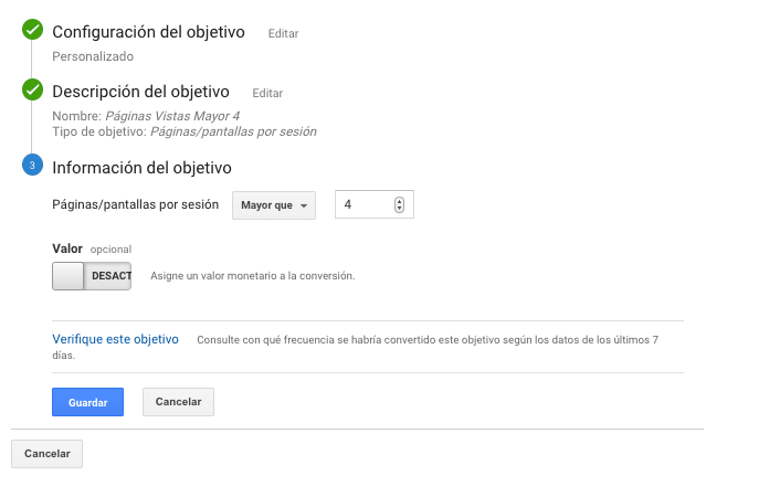 objetivos en google analytics