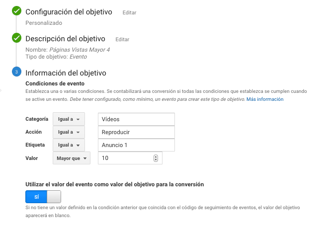 objetivos en google analytics