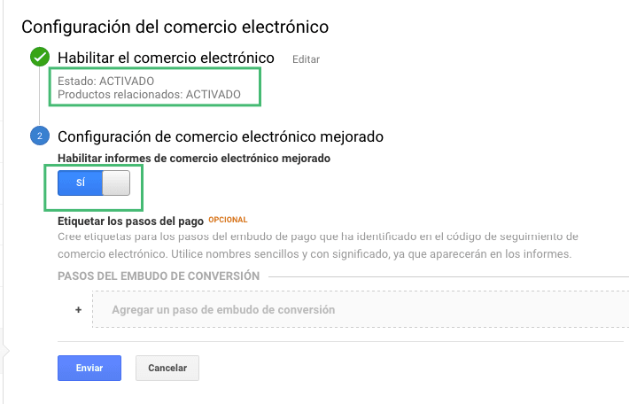 Comercio Electrónico en Analytics