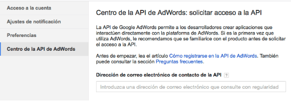 Solicitar acceso API AdWords