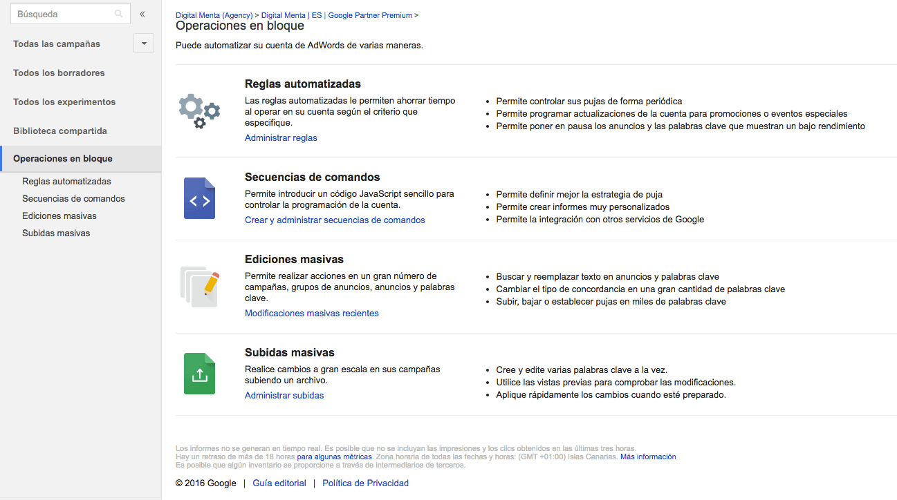 Aquí encontraremos los Scripts de Adwords