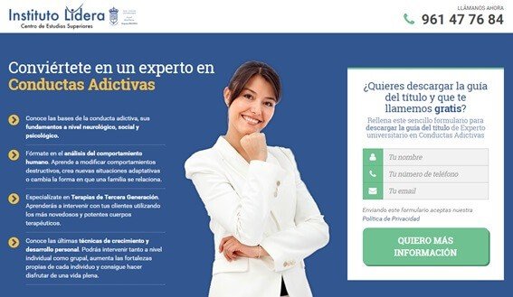 Landing page a partir de la cual se han creado los banners con la Galería de Anuncios de Adwords