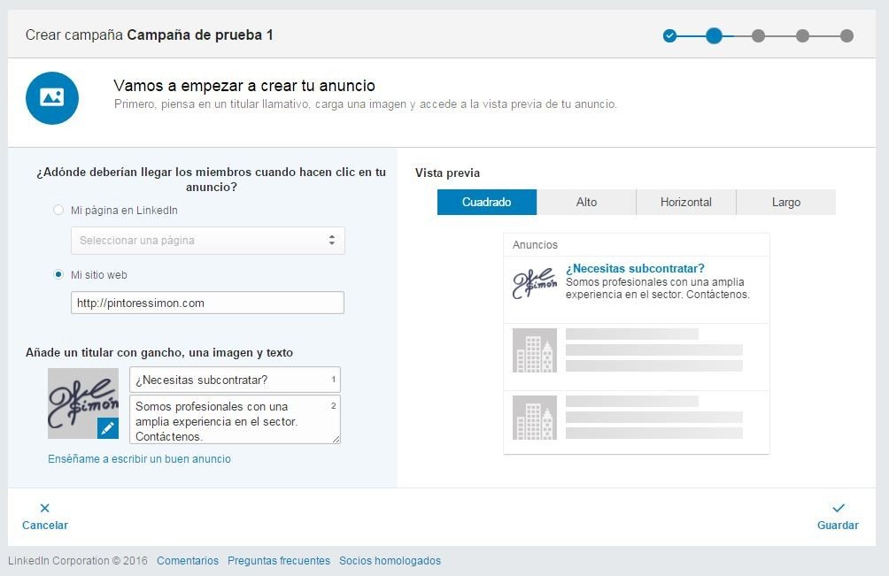 primer anuncio publicitario en linkedin