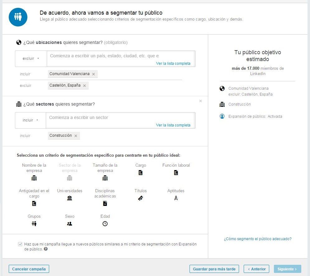 Paso 5: segmenta tu publicidad en LinkedIn