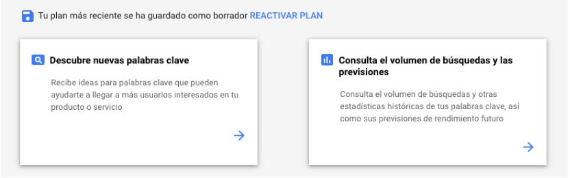 Planificador de palabras clave de Google Ads