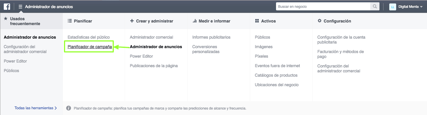 Planificar Campañas en Facebook Planner