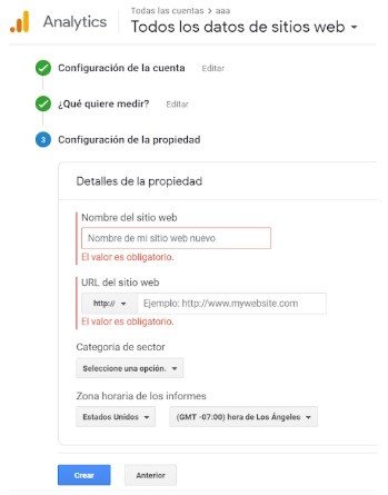 Pasos para crear una cuenta en Google Analytics