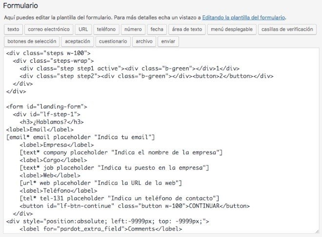 Plantilla del formulario de Pardot en WordPress