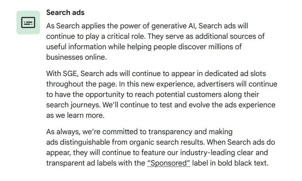 anuncios Search Ads en SGE
